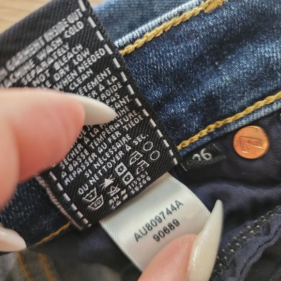 7 for all mankind the ankle skinny distressed denim blue jeans high rise size 26 - Picture 7 of 9